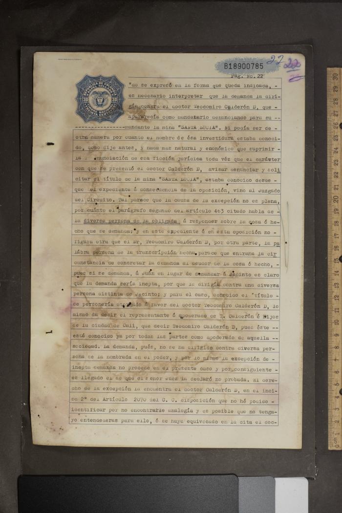 Arístides Abadía contra mina Santa Lucía por pago de máquina