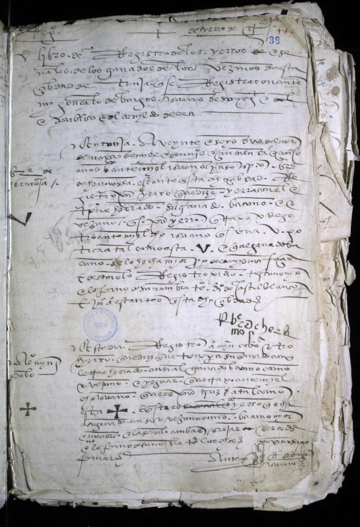 Libro de registro de los fierros y señales de los ganados de los vecinos de la ciudad de Tunja (incompleto).