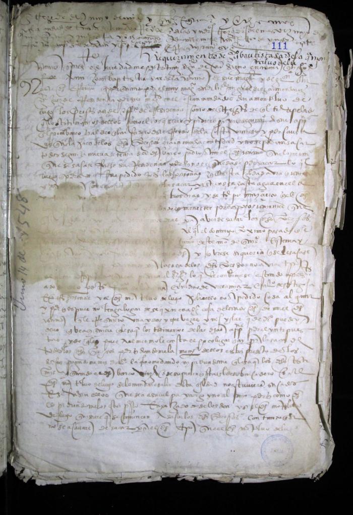 Requerimiento de Juan Bautista Sardela para Lope Montalvo de Lugo